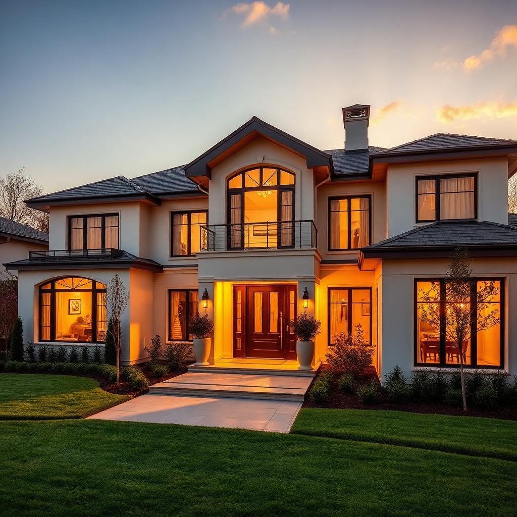 Modern residential home at golden hour